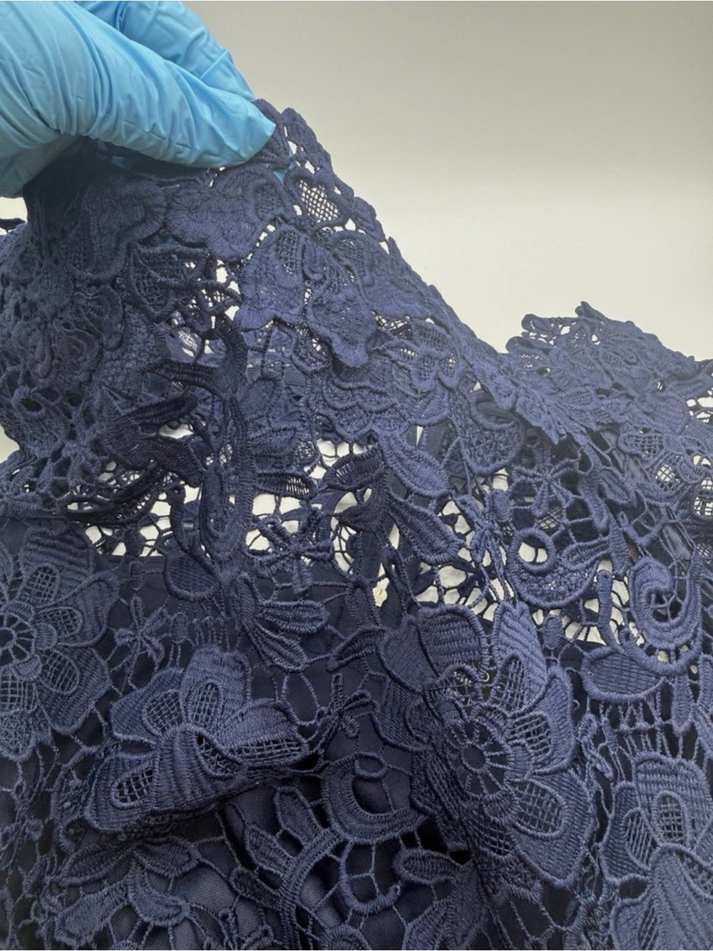 Navy Off-the-Shoulder Lace Sheath Dress - Picture 5 of 11